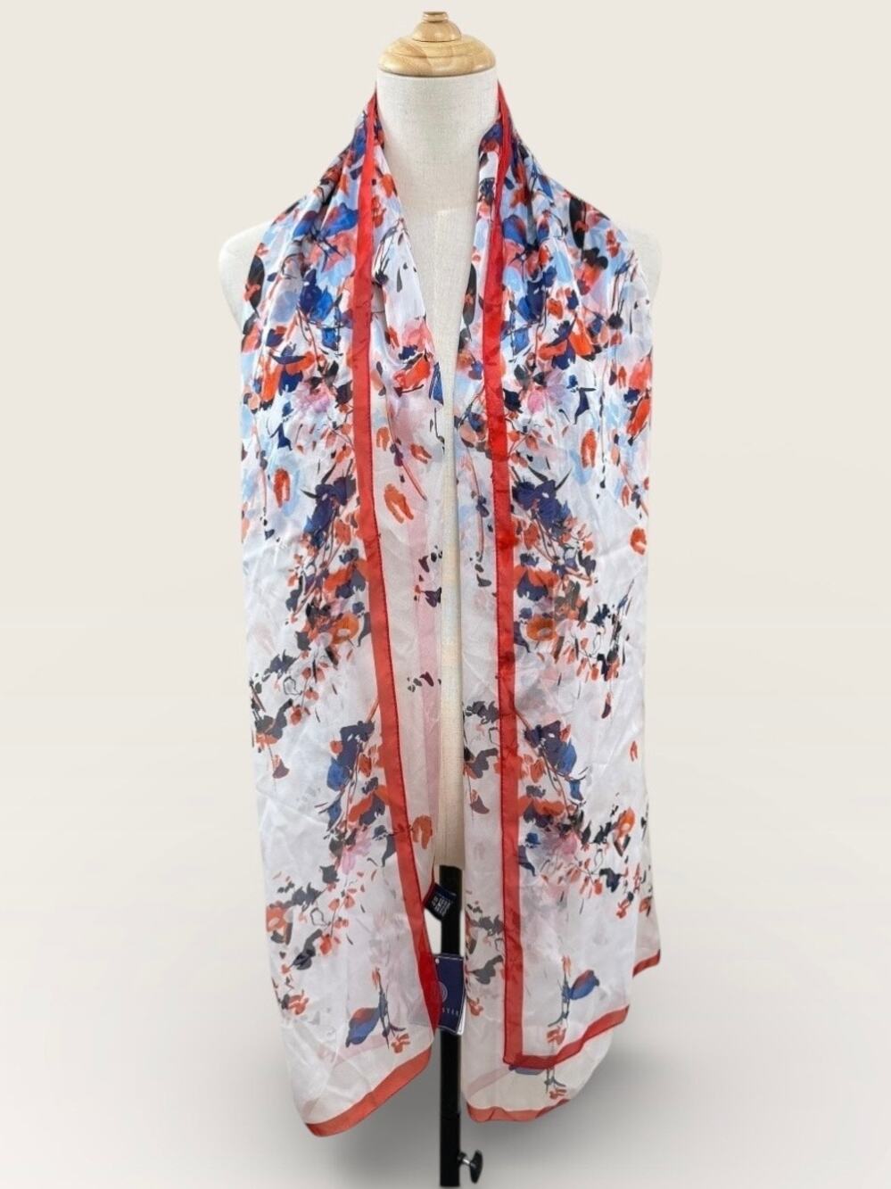 Doncaster 100% Silk Orange/Blue Floral
Scarf, 70”